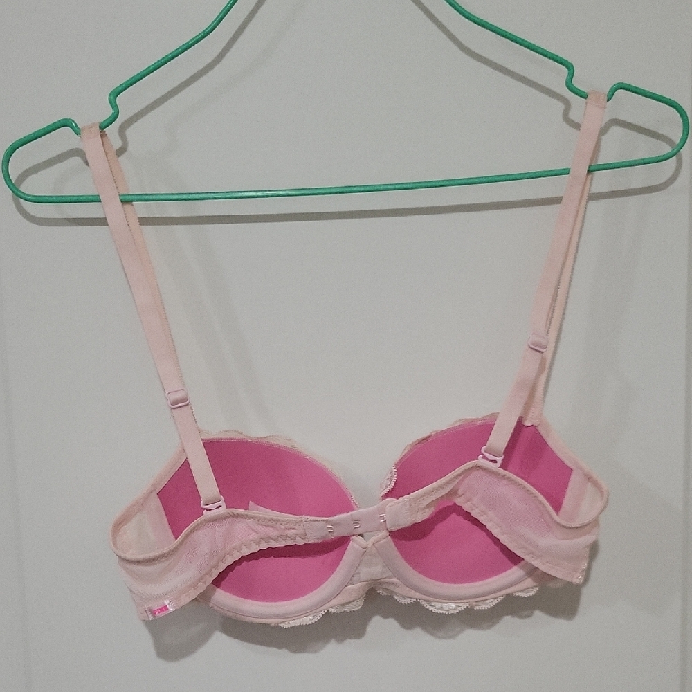 PINK Victoria's Secret Lace Push Up Underwire Bra - Light Pink - Picture 3 of 11